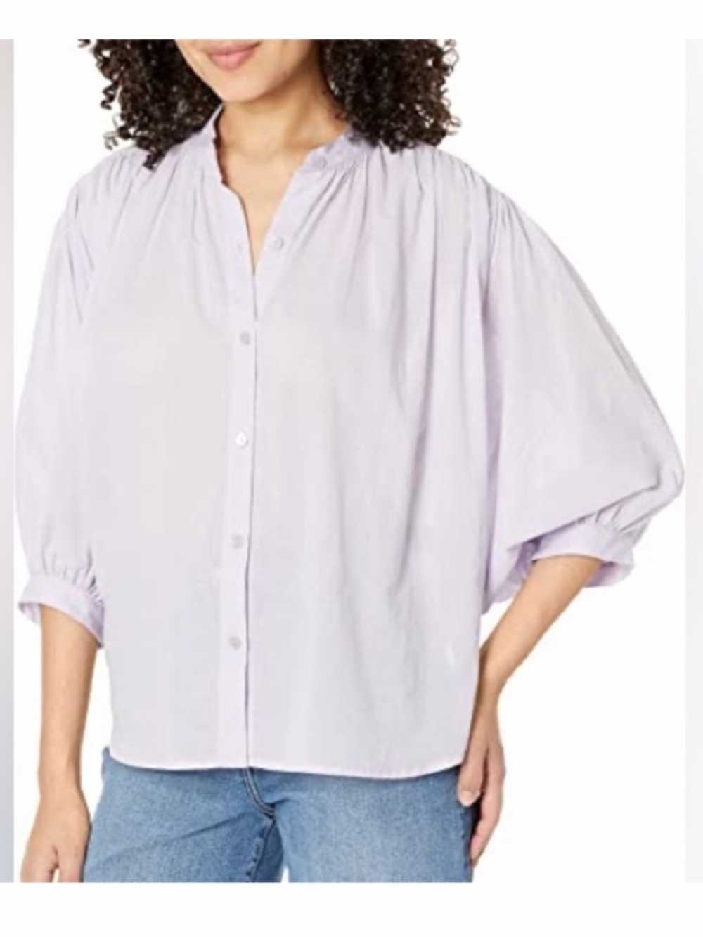 Rebecca Taylor White Puff Sleeve Button-Down top w/ Manadarin collar Cottagecore